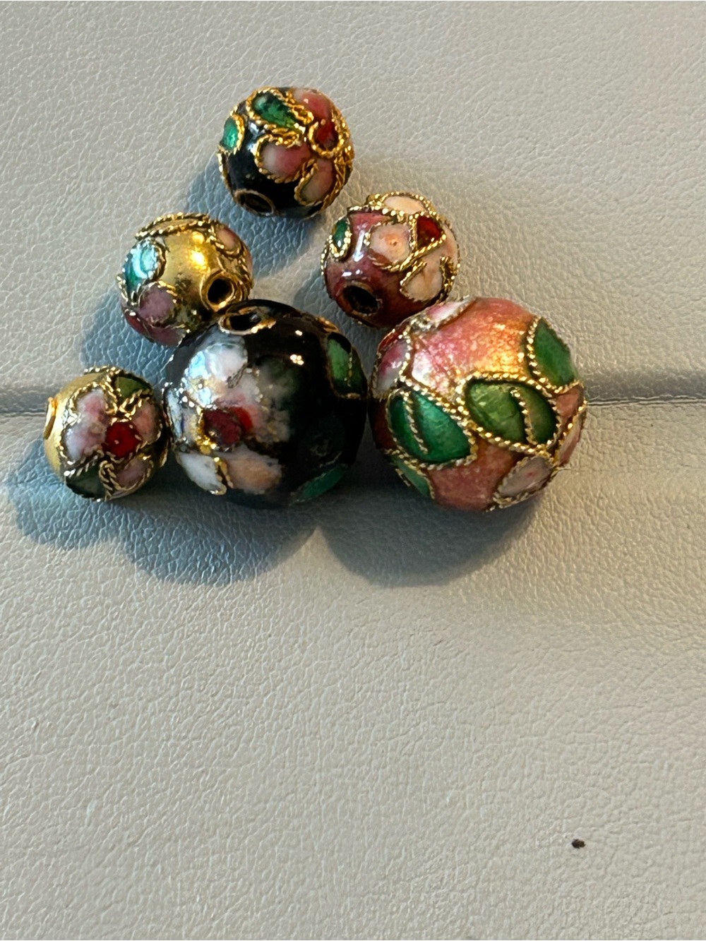 Cloisonné Floral craft bead Set — Pink, Black & Gold Accent